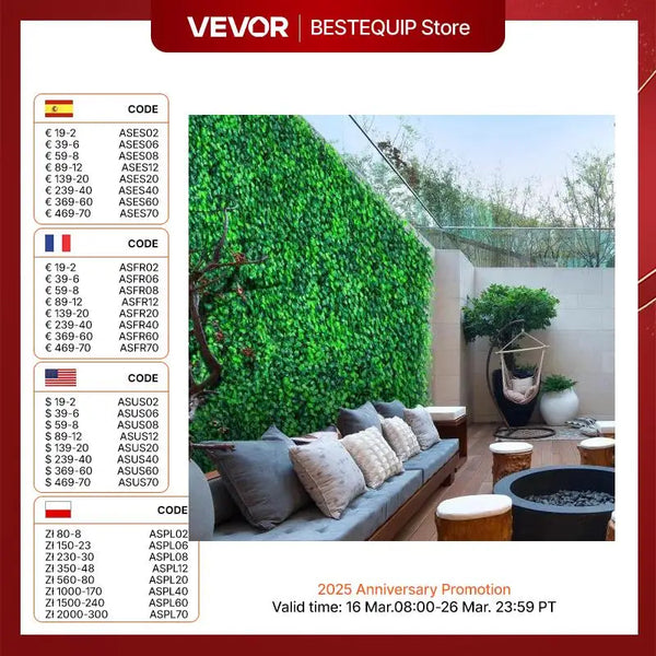 VEVOR 50x50 Artificial Plants Grass Wall Panel Boxwood Hedge Backdrop Home Decor Privacy Fence Backyard Wedding Party Background