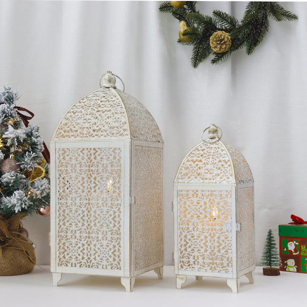 2Pcs Metal Candle Holder Vintage Candle Lantern Hanging Lantern with Hollow Pattern for Home Decor Wedding Party Garden Events