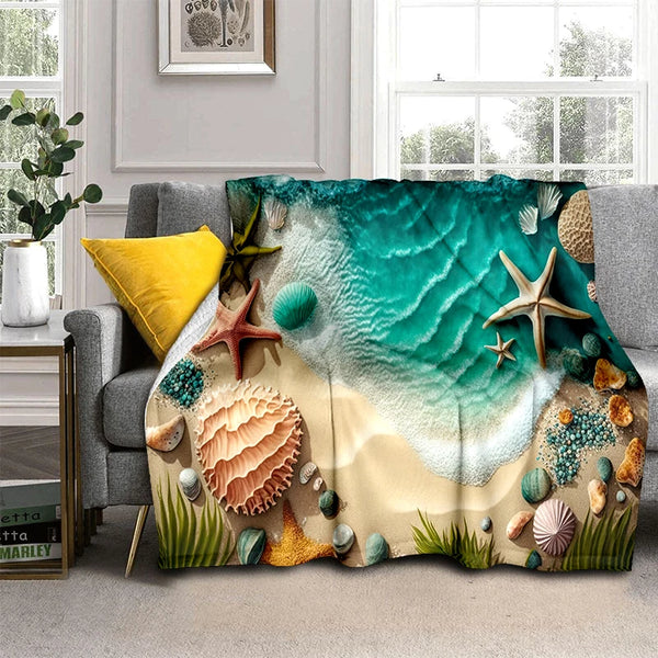 Natural Scenery Starfish Beach Shell Sea Star Sand Blanket,Soft Throw Blanket for Home Bedroom Bed Sofa Picnic Cover Kids Gift