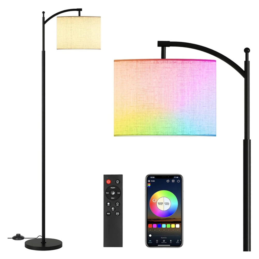 Farmhouse Floor Lamp With Night Light Standing Lamp With E26 LED Bulbs 61" Industrial Floor Reading Light With Fabric Lampshade