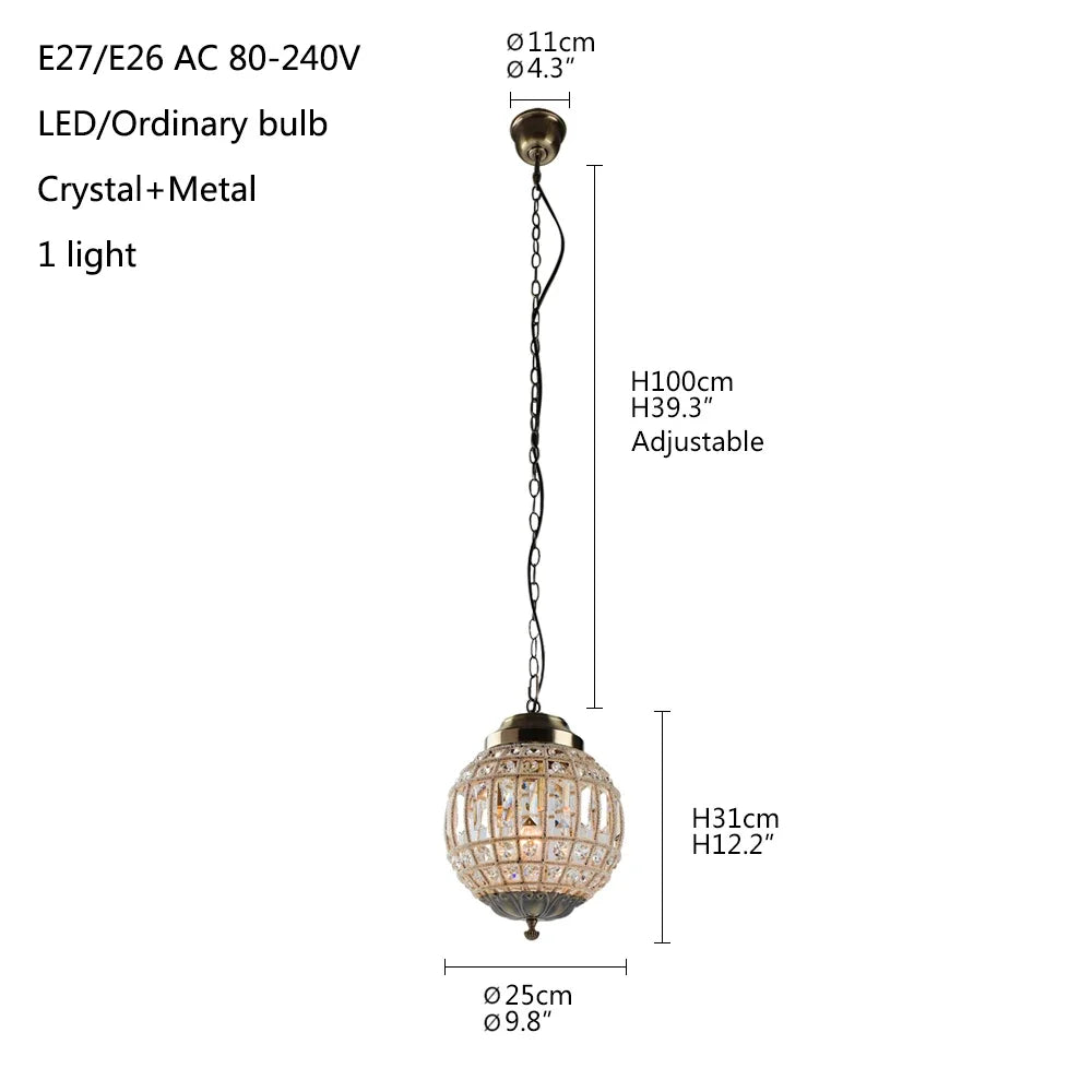 Retro Vintage Royal Empire Ball Chandelier Crystal Modern Pendant Lamp Lustres Lights E27 For Living Room Bedroom Bathroom Hotel