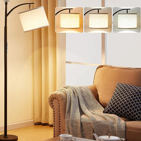 Farmhouse Floor Lamp With Night Light Standing Lamp With E26 LED Bulbs 61" Industrial Floor Reading Light With Fabric Lampshade