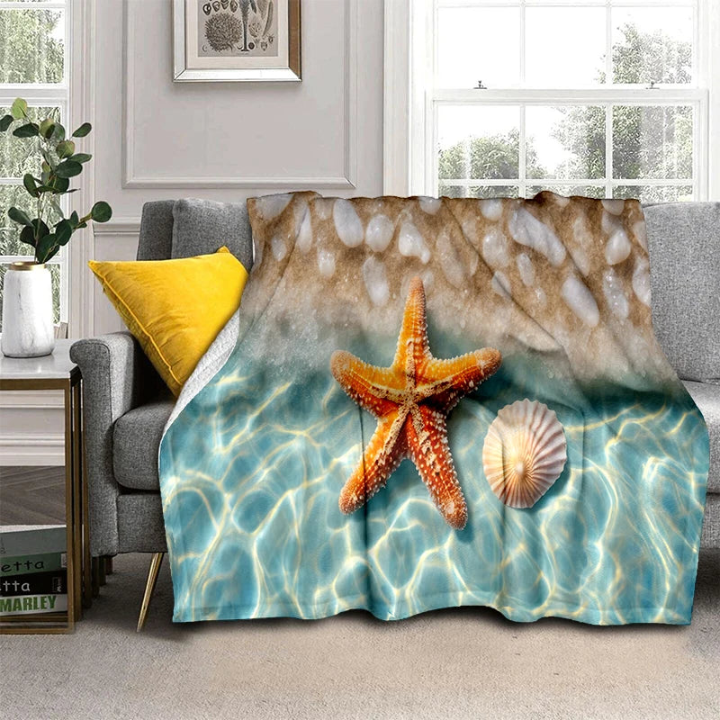 Natural Scenery Starfish Beach Shell Sea Star Sand Blanket,Soft Throw Blanket for Home Bedroom Bed Sofa Picnic Cover Kids Gift